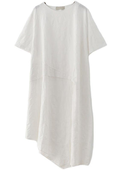 French Black O-neck Cinched Long Summer Linen Dress