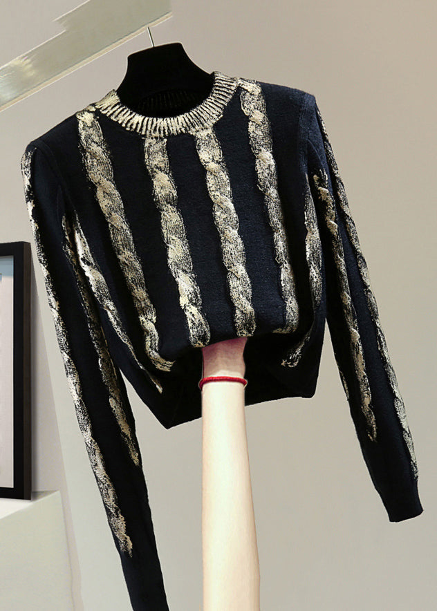 French Black O-neck Cozy Cotton Knit Sweaters Winter