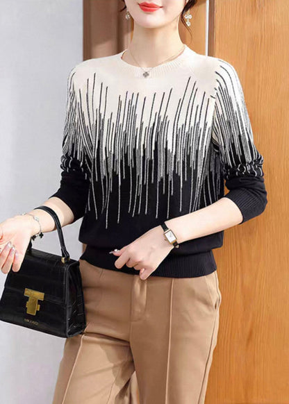 French Black O-neck Cozy Knit Sweaters Winter