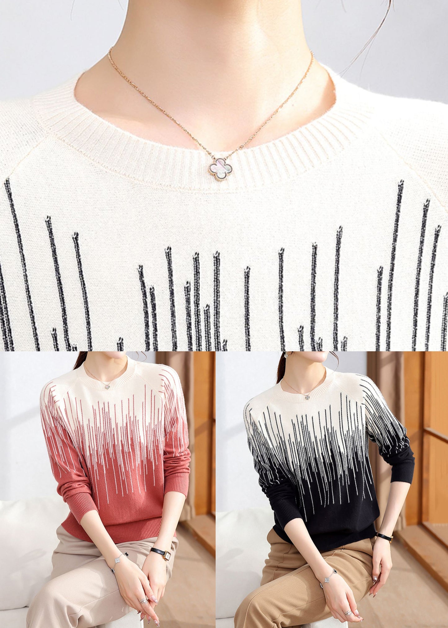 French Black O-neck Cozy Knit Sweaters Winter