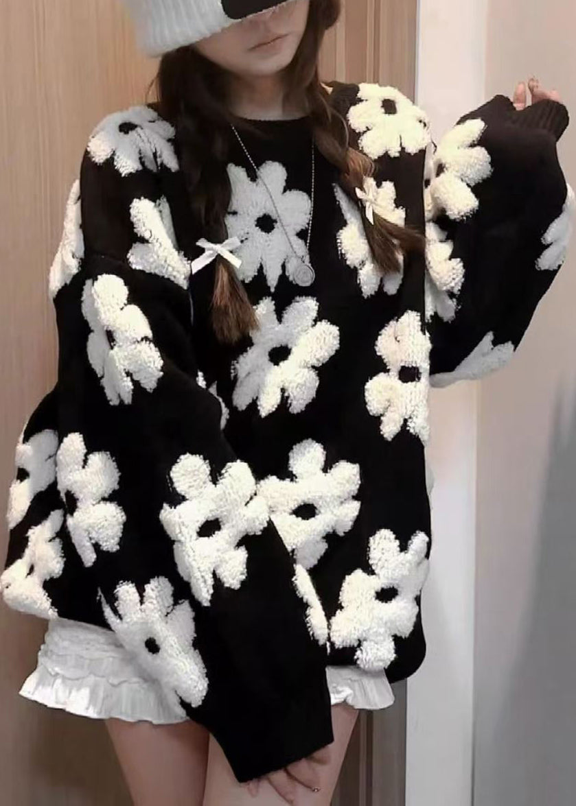 French Black O Neck Cozy Knit Sweaters Spring