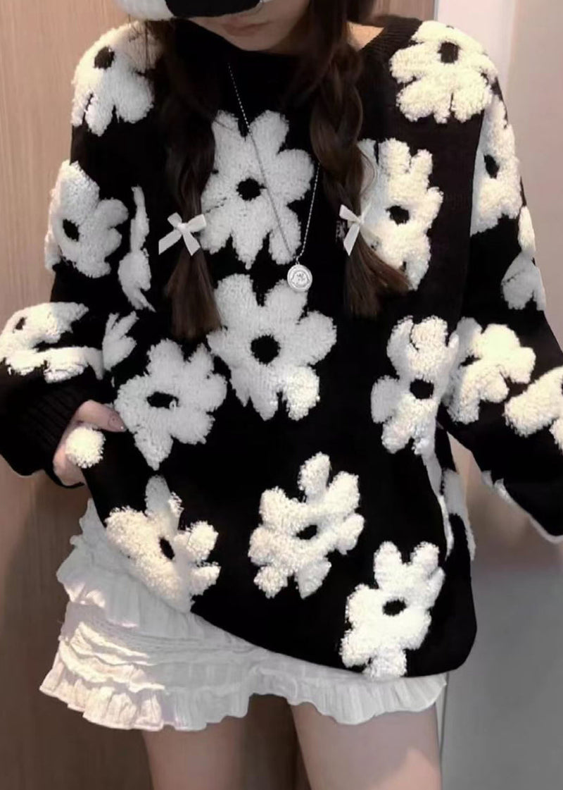 French Black O Neck Cozy Knit Sweaters Spring