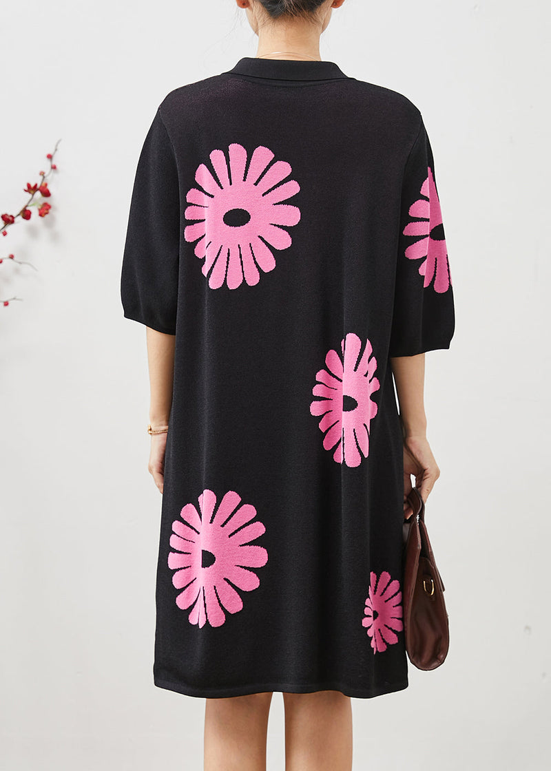 French Black Peter Pan Collar Cotton Mid Dresses Summer
