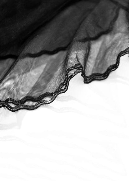 French Black High Waist Tulle Skirt Summer
