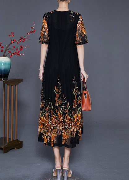 French Black V Neck Golden Tulle Holiday Dress Summer