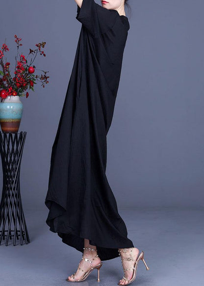 French Black V Neck Asymmetrical Design Dresses Summer
