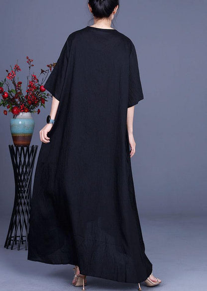 French Black V Neck Asymmetrical Design Dresses Summer
