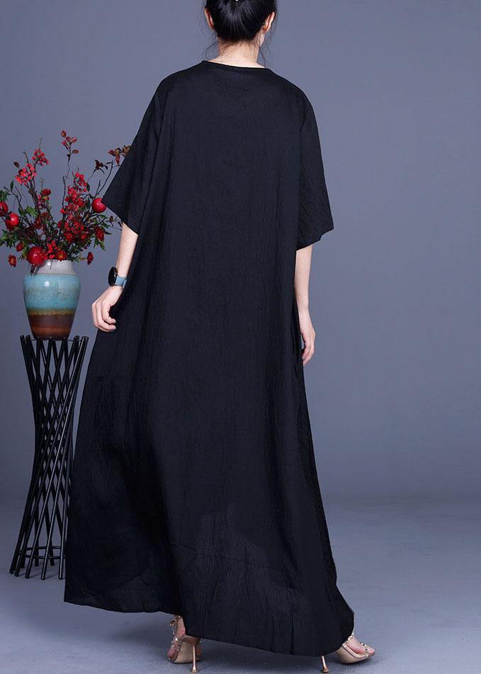 French Black V Neck Asymmetrical Design Dresses Summer