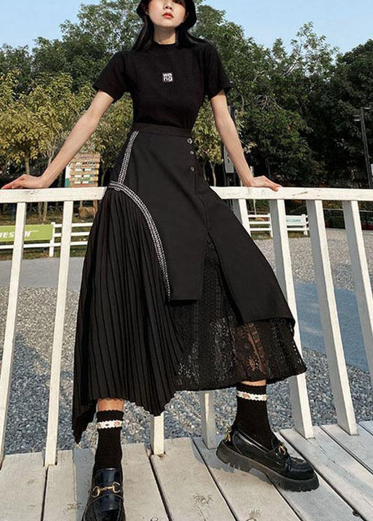 French Black Asymmetrical Besign Summer Patchwork Lace Skirts