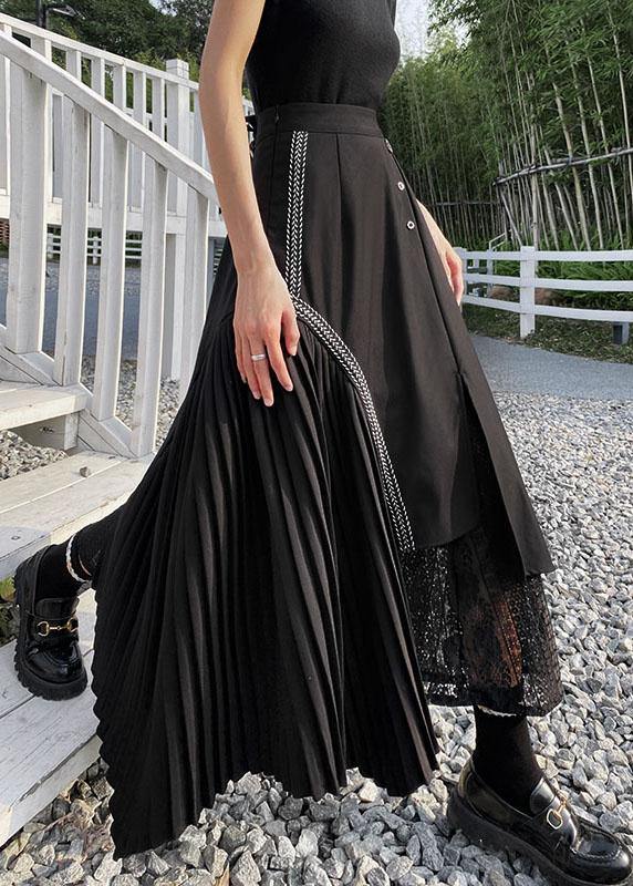 French Black Asymmetrical Besign Summer Patchwork Lace Skirts