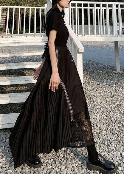 French Black Asymmetrical Besign Summer Patchwork Lace Skirts