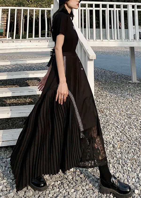 French Black Asymmetrical Besign Summer Patchwork Lace Skirts