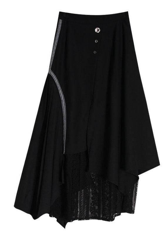 French Black Asymmetrical Besign Summer Patchwork Lace Skirts