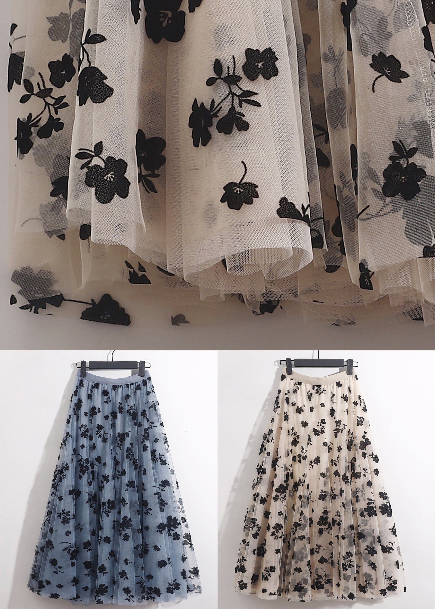 French Blue Elastic Waist Tulle Skirts Summer
