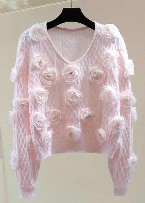 French Blue O-neck Zircon Cotton Knit Sweater Winter