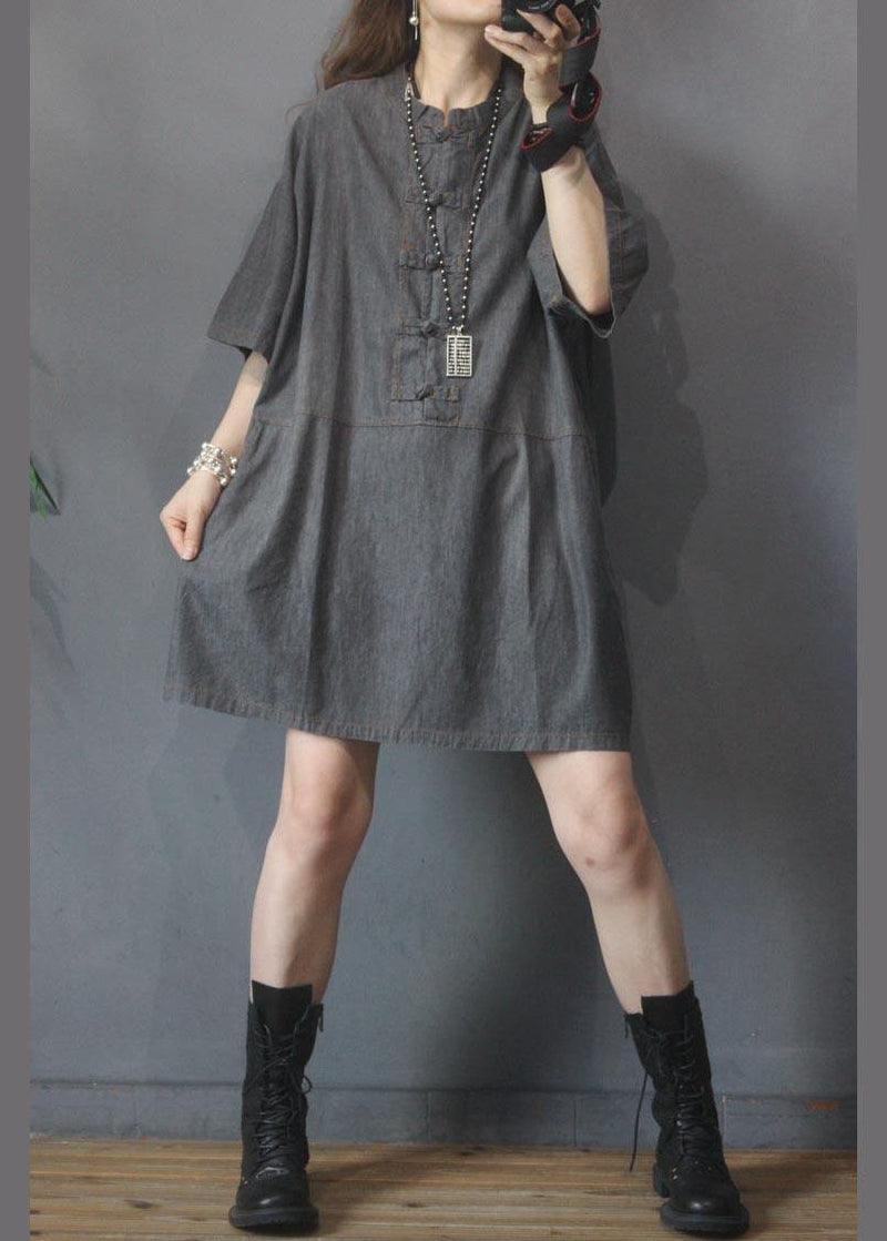 French Blue Oriental Pockets Vacation Dresses Summer