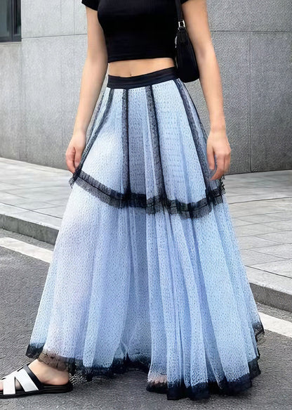 French Blue Ruffled Patchwork Tulle Skirts Summer