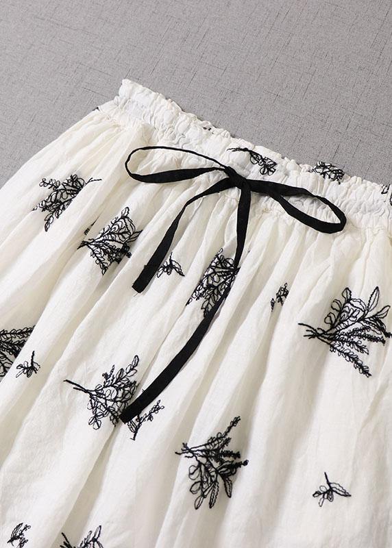French Blue Tie Waist Embroideried Fall Pockets Skirt