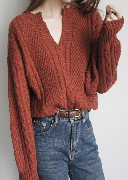 French Caramel V Neck Retro Knit Top Winter