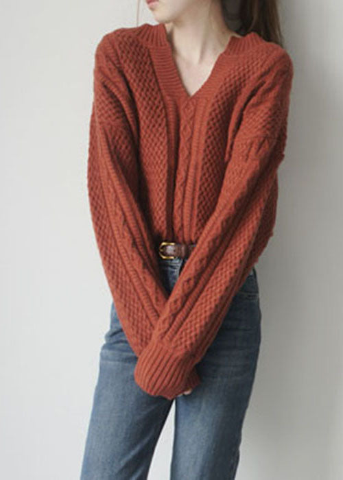 French Caramel V Neck Retro Knit Top Winter