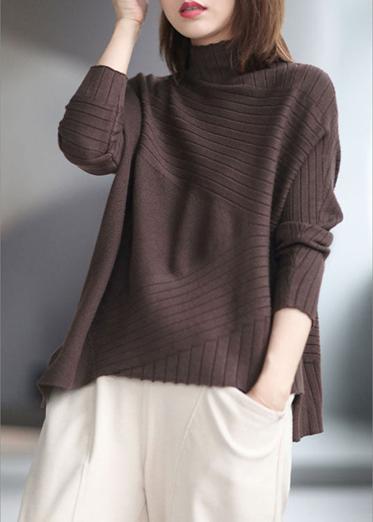French Chocolate Asymmetrical Design Thick Fall Sweater