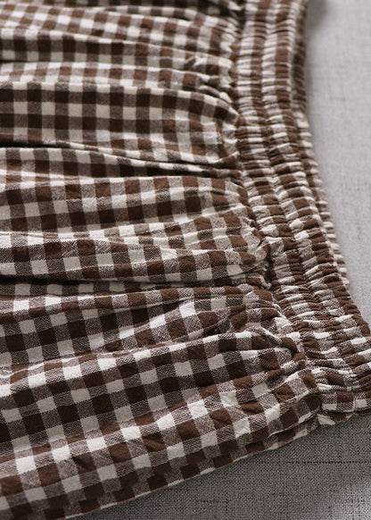 French Chocolate Plaid Side Open Tie Skirt Spring