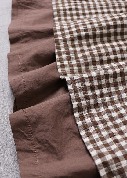 French Chocolate Plaid Side Open Tie Skirt Spring