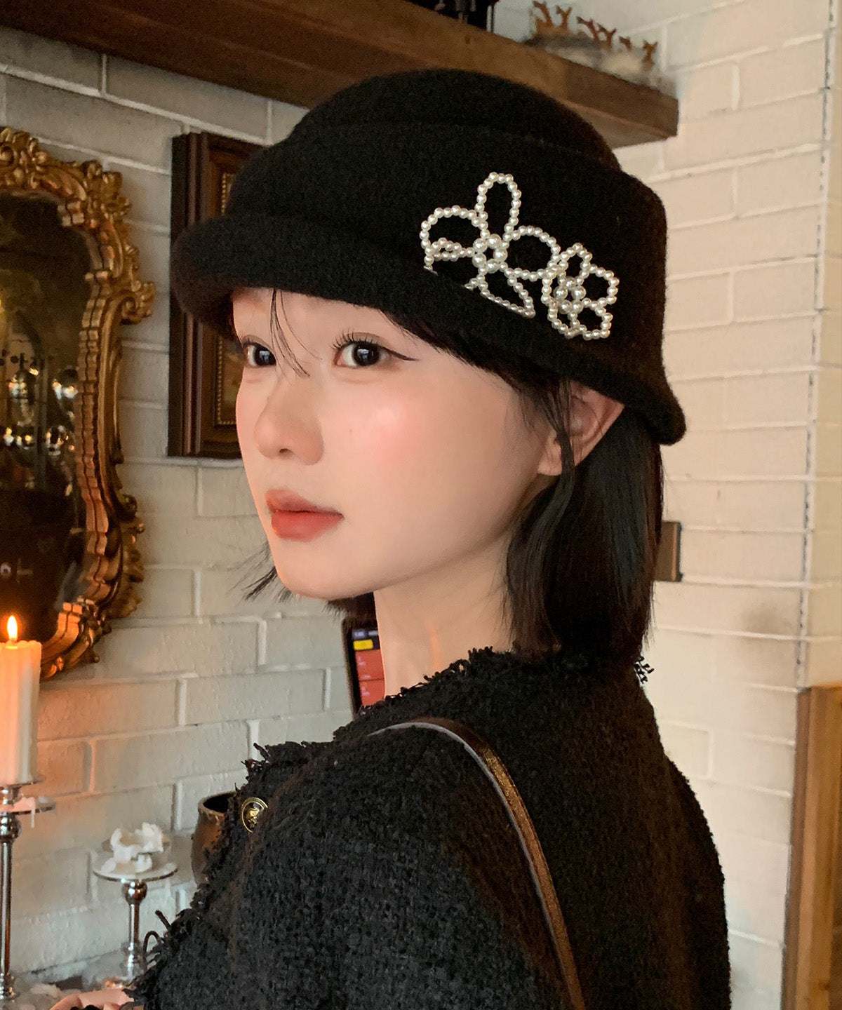 French Black Pearl Knit Bucket Hat