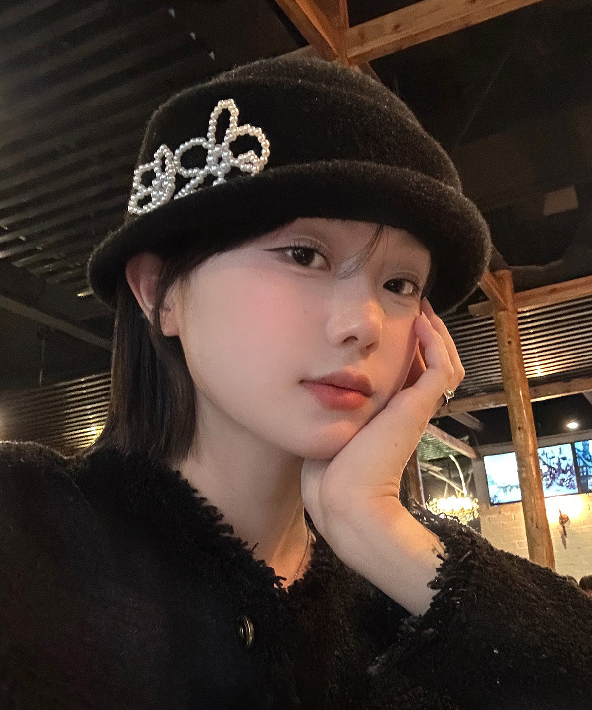French Black Pearl Knit Bucket Hat