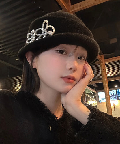 French Black Pearl Knit Bucket Hat