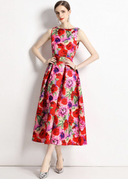 French Print Wrinkled Patchwork Chiffon a Line Skirts Sleeveless