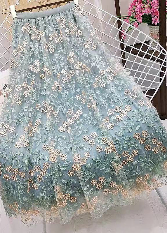 French Green Embroideried Straight Fall Skirts