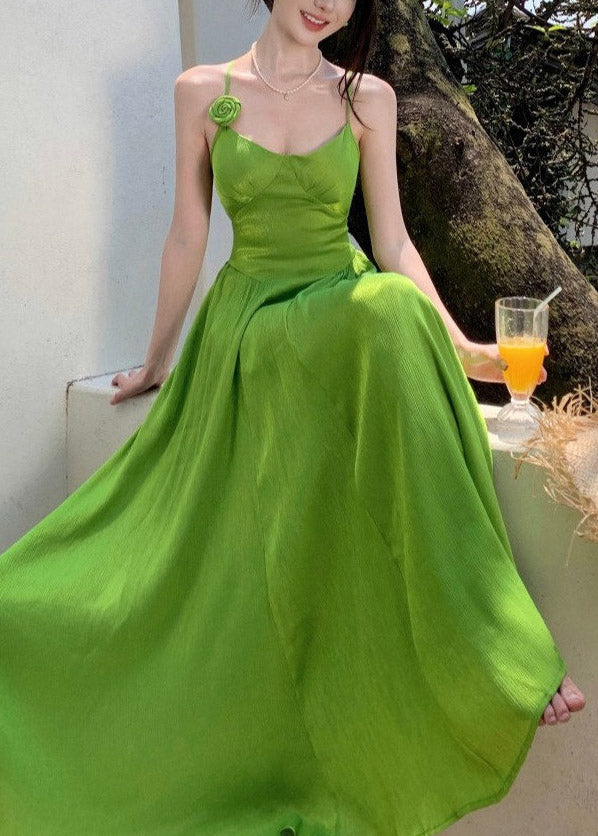 French Green Hollow Out Patchwork Flattering Maxi Spaghetti Strap Dresses Sleeveless