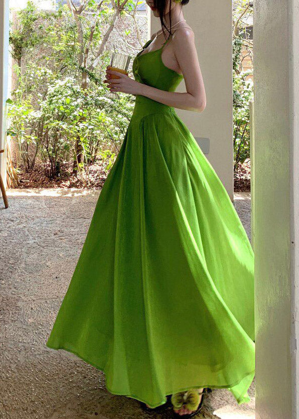 French Green Hollow Out Patchwork Flattering Maxi Spaghetti Strap Dresses Sleeveless
