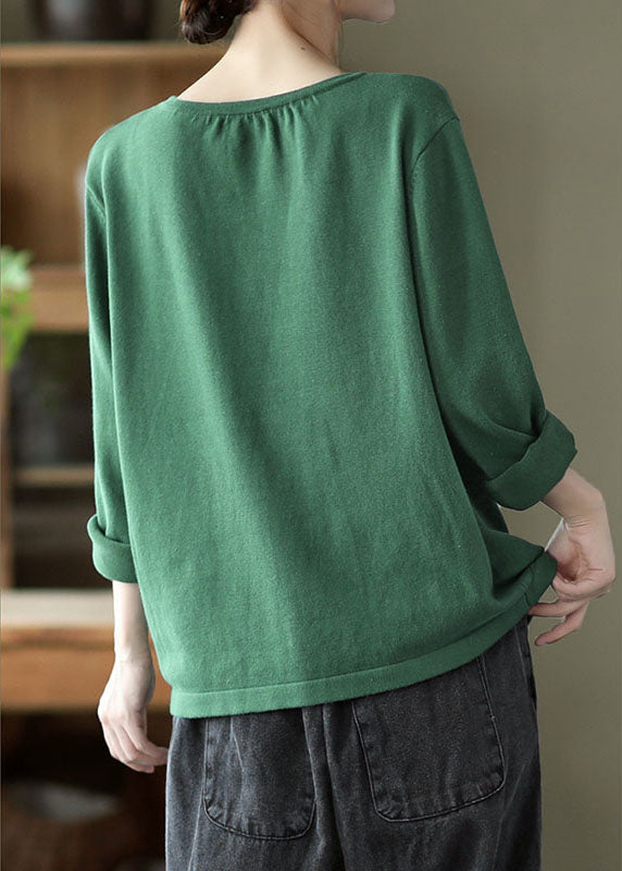 French Green O-neck Button Fall Knit Knitted Sweaters Top