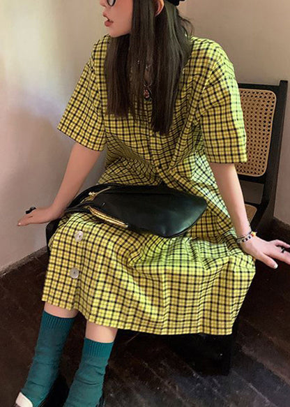 French Green Plaid Tops and Skirts Cotton Two Pieces Set Summer
