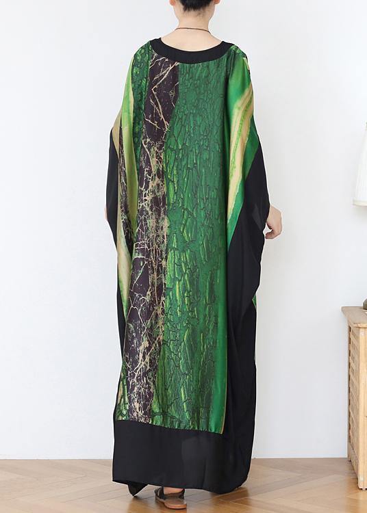 French Green Print Chiffon Patchwork Spring Dress
