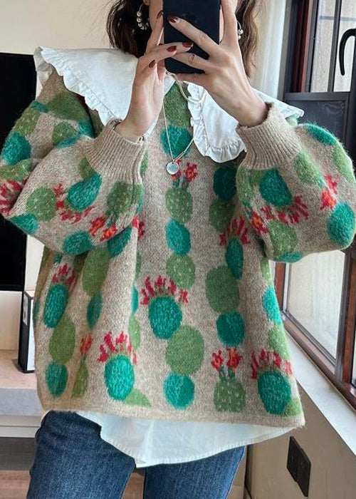 French Green Sweaters and White Blouses Cotton Knit Two Piece Set Spring