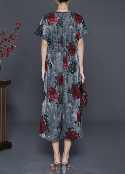 French Grey Cinched Cotton Long Dress Summer