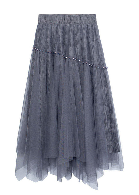 French Grey Nail Bead Patchwork Asymmetrical Design Fall Skirt