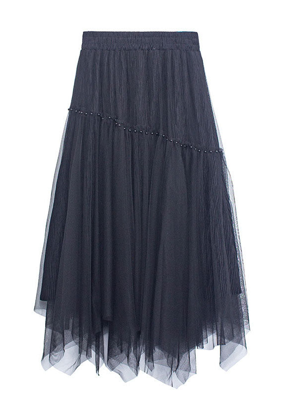 French Grey Nail Bead Patchwork Asymmetrical Design Fall Skirt