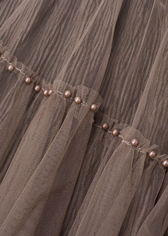 French Grey Nail Bead Patchwork Asymmetrical Design Fall Skirt