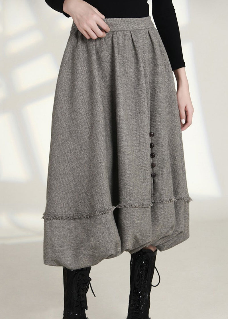 French Grey Zippered Pockets High Waist Cotton Skirts Spring