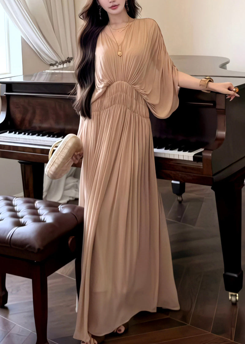 French Khaki Oversized Chiffon Robe Dresses Batwing Sleeve