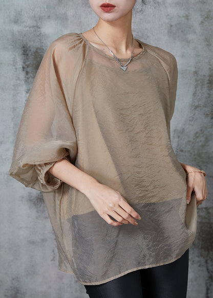 French Khaki Oversized Chiffon Upf 50+ Top Two Piece Set Summer
