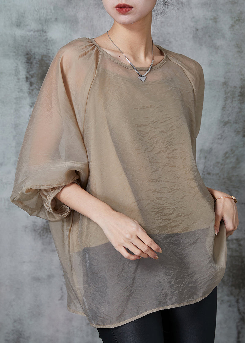 French Khaki Oversized Chiffon Upf 50+ Top Two Piece Set Summer
