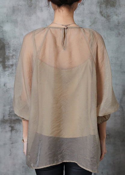 French Khaki Oversized Chiffon Upf 50+ Top Two Piece Set Summer