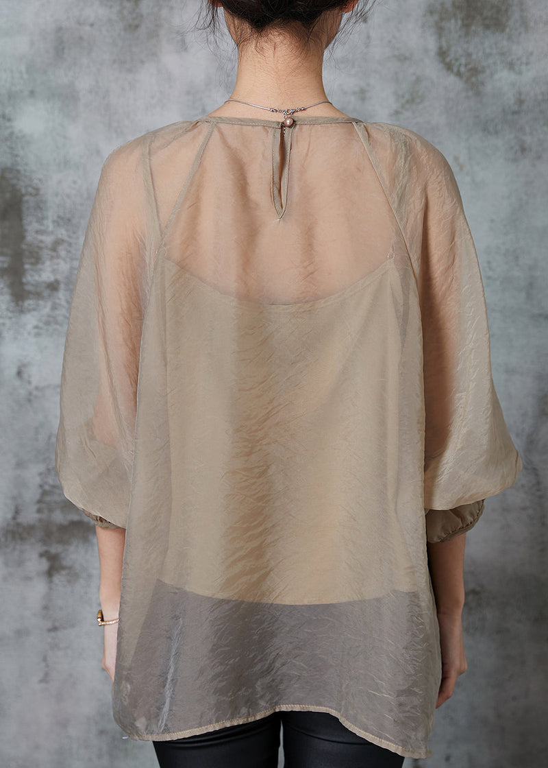 French Khaki Oversized Chiffon Upf 50+ Top Two Piece Set Summer