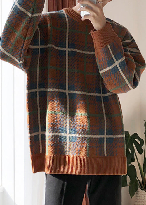French Khaki Plaid Cozy Knit Sweater Spring