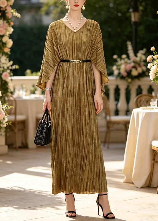 French Khaki Zircon Tunic Cotton Vacation Dresses Cloak Sleeves